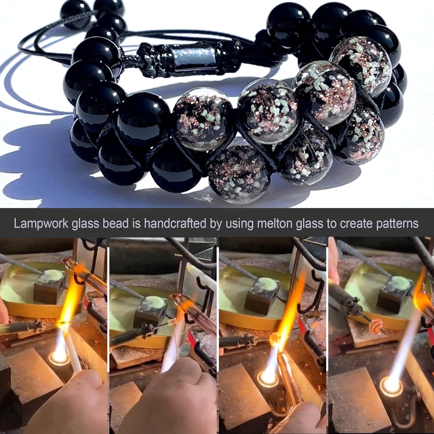 ARTSY Crafts Glow in The Dark Firefly Beads Bracelets, 7 Chakras Crystal Mermaid Glass Beaded Bracelets for Anti Anxeity Healing Energy Money Wealth Abundance Stackable Bangle Wristband