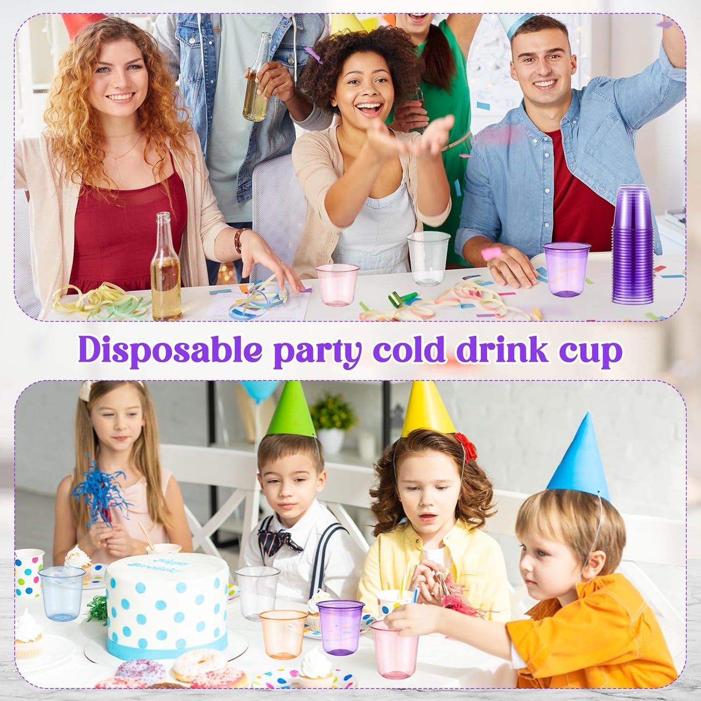 Ziliny 50 Pcs Disposable Stemless Glasses 12oz Crystal Plastic Wine Glasses Clear Classic Pet Cup for Meeting Weddings Birthdays Cocktail Christmas Party Supplies (Pink)