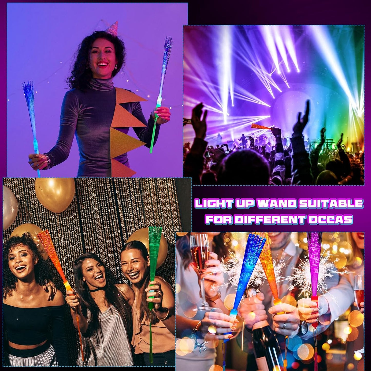 Zhanmai 24 Pieces Upgraded Glow Fiber Wands Sticks K-pop Concert LED Light Fiber Optic Wands LED Flashing Glow Sticks Bulk for Wedding Party Favors(Mixing Color)