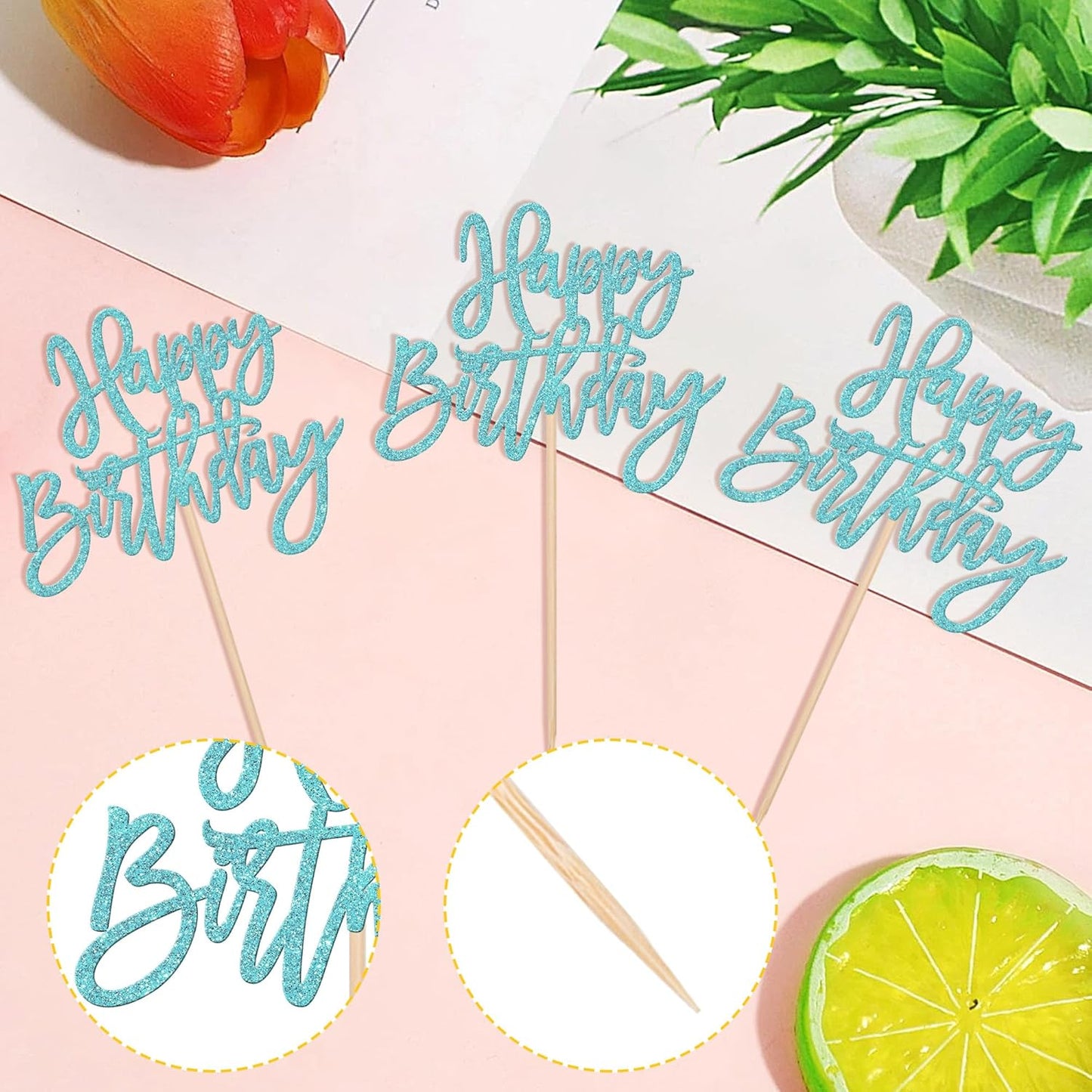 24 PCS Happy Birthday Cupcake Toppers Glitter Picks for Celebrating Anniversary Theme Party Cake Decorations Supplies Gold