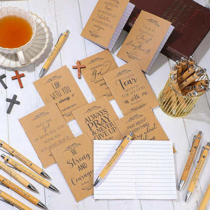 Fuutreo 40 Pcs Father's Day Christian Gift Bible Verse Prayer Journals Bible Pens Inspirational Religious Notebook Mini Scripture Pocket Notepad for Church Pastor Men Women Sunday School Graduation