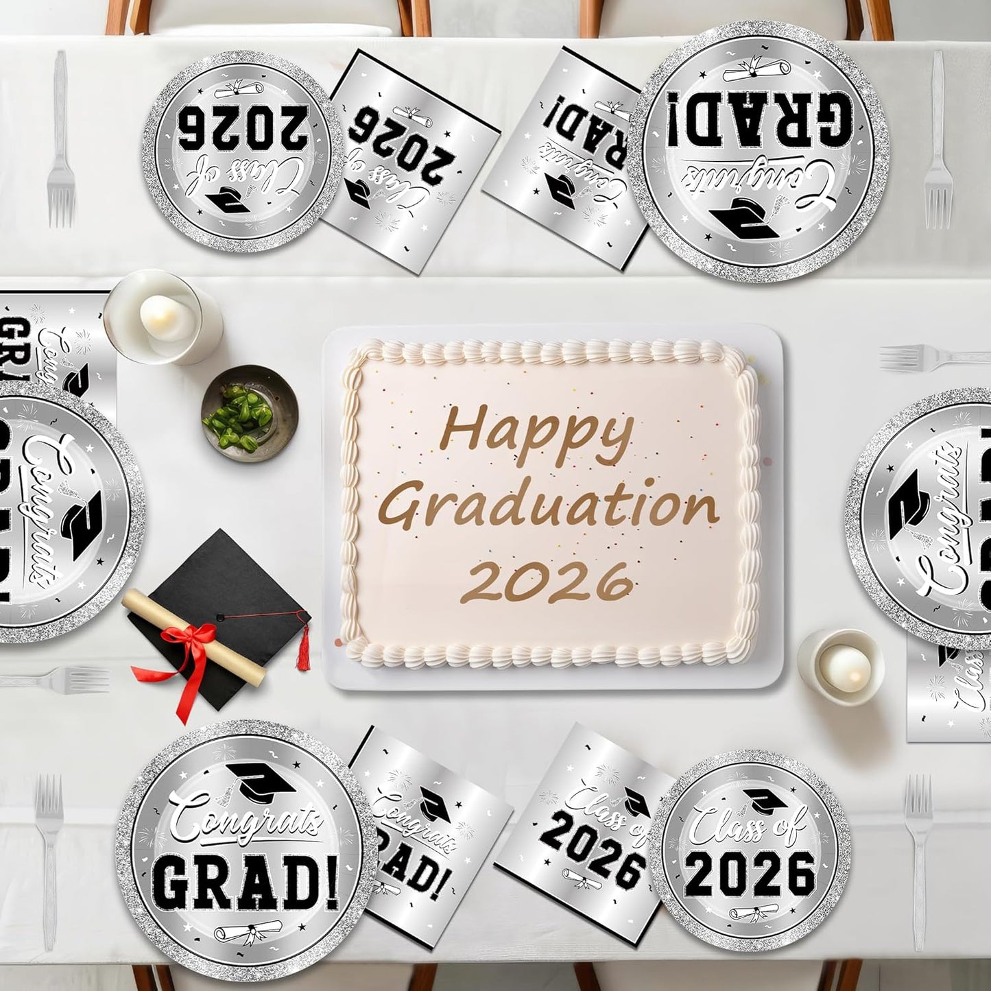 200Pcs Graduation Decorations 2026, Blue Graduation Plates and Napkins Party Supplies for 50 Guests, Disposable Grad Plates, Napkins, Dessert Plates and Forks for Grad Decor Wedding Birthday Supplies