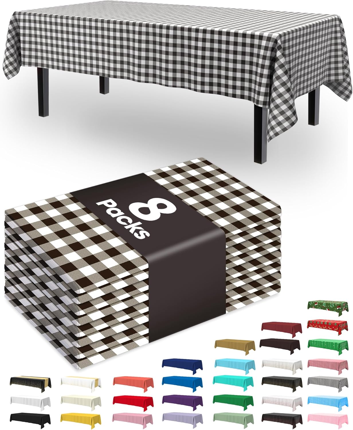 Pureegg Plastic Table Cloth Disposable 8 Pack, 54 x 108 Inch Table Cloths, Party, Picnic, Wedding, Decorative Tablecloths, Rectangle, White Plastic Cover, Leakproof & Sturdy, White