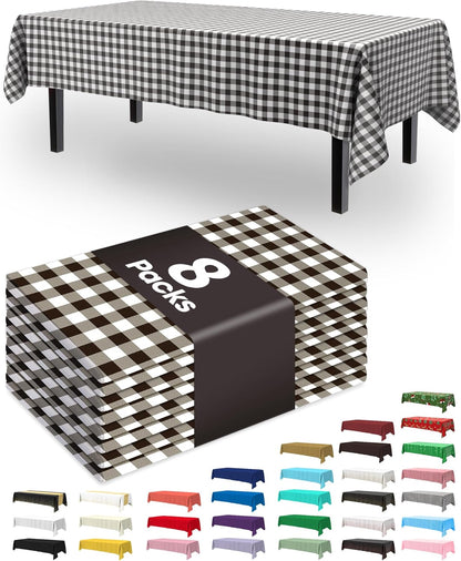 Pureegg Plastic Table Cloth Disposable 8 Pack, 54 x 108 Inch Table Cloths, Party, Picnic, Wedding, Decorative Tablecloths, Rectangle, White Plastic Cover, Leakproof & Sturdy, White