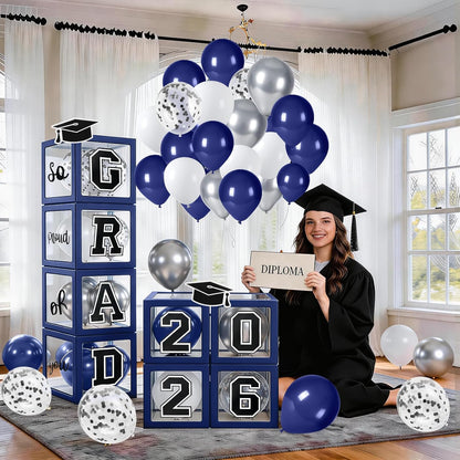 Graduation Decorations 2026 Graduation Party Decorations Set of 4 Boxes with 129pcs Balloons Arch Garland Kit Party Supplies for Any Grades Blue