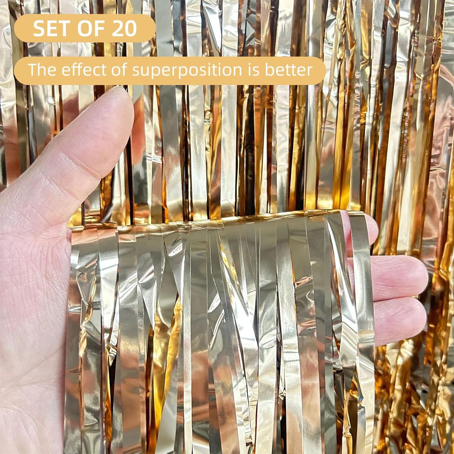 20 Pack Silver Foil Curtain Backdrop 3.2ft x 8.2ft Foil Fringe Backdrop Curtain Metallic Tinsel Foil Fringe Curtains Streamer Backdrop Curtains for Birthday Party Decorations Photo Booth (Silver)