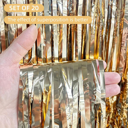 20 Pack Silver Foil Curtain Backdrop 3.2ft x 8.2ft Foil Fringe Backdrop Curtain Metallic Tinsel Foil Fringe Curtains Streamer Backdrop Curtains for Birthday Party Decorations Photo Booth (Silver)
