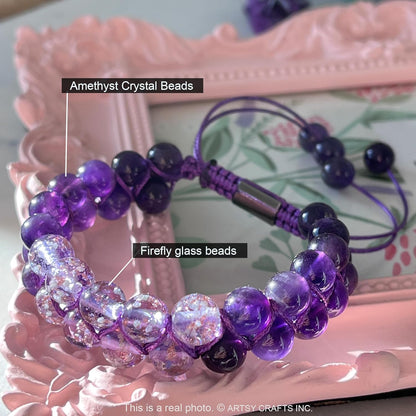 ARTSY Crafts Glow in The Dark Firefly Beads Bracelets, 7 Chakras Crystal Mermaid Glass Beaded Bracelets for Anti Anxeity Healing Energy Money Wealth Abundance Stackable Bangle Wristband