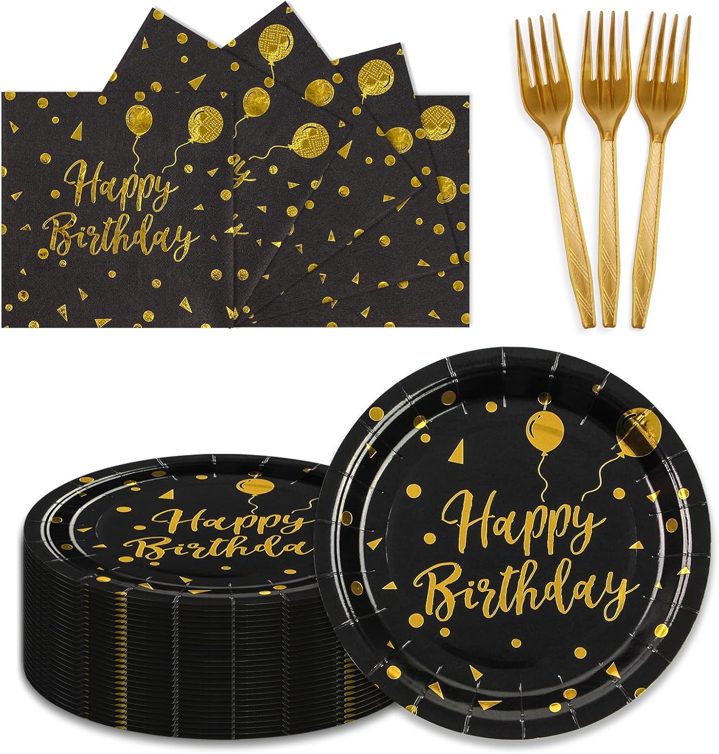 75PCS Paper Plates and Napkins Set - White and Gold Dot Disposable Party Dinnerware Includes Paper Plates, Napkins, Forks Decorations for 2026 New Year, Birthday, Wedding and Holiday, Serves 25