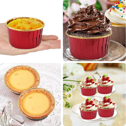 Cupcake Liners with Lids 50 Pack,LNYZQUS 5oz Large Foil Cupcake Cups Muffin Tins,Disposable Baking Cups Muffin Liners Wrappers Holders for Wedding Valentine-Pink in gold