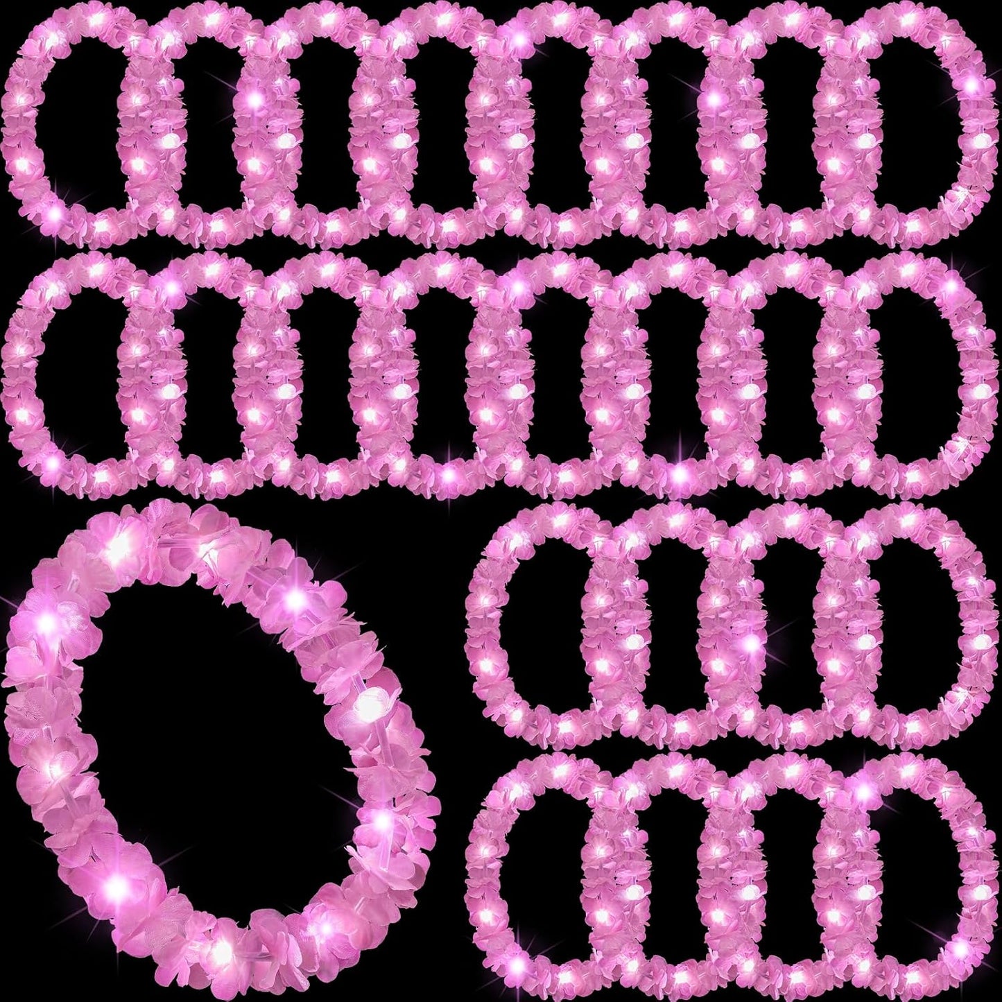 Sherr 24 Pcs LED Leis Light Up Purple and Gold Hawaiian Flower Necklaces, Graduation 2026 Party Supplies, Class of 2026 Leis for Beach Wedding Luau Glow Party Favors