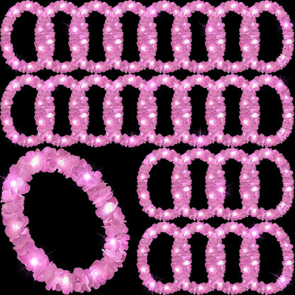 Sherr 24 Pcs LED Leis Light Up Purple and Gold Hawaiian Flower Necklaces, Graduation 2026 Party Supplies, Class of 2026 Leis for Beach Wedding Luau Glow Party Favors