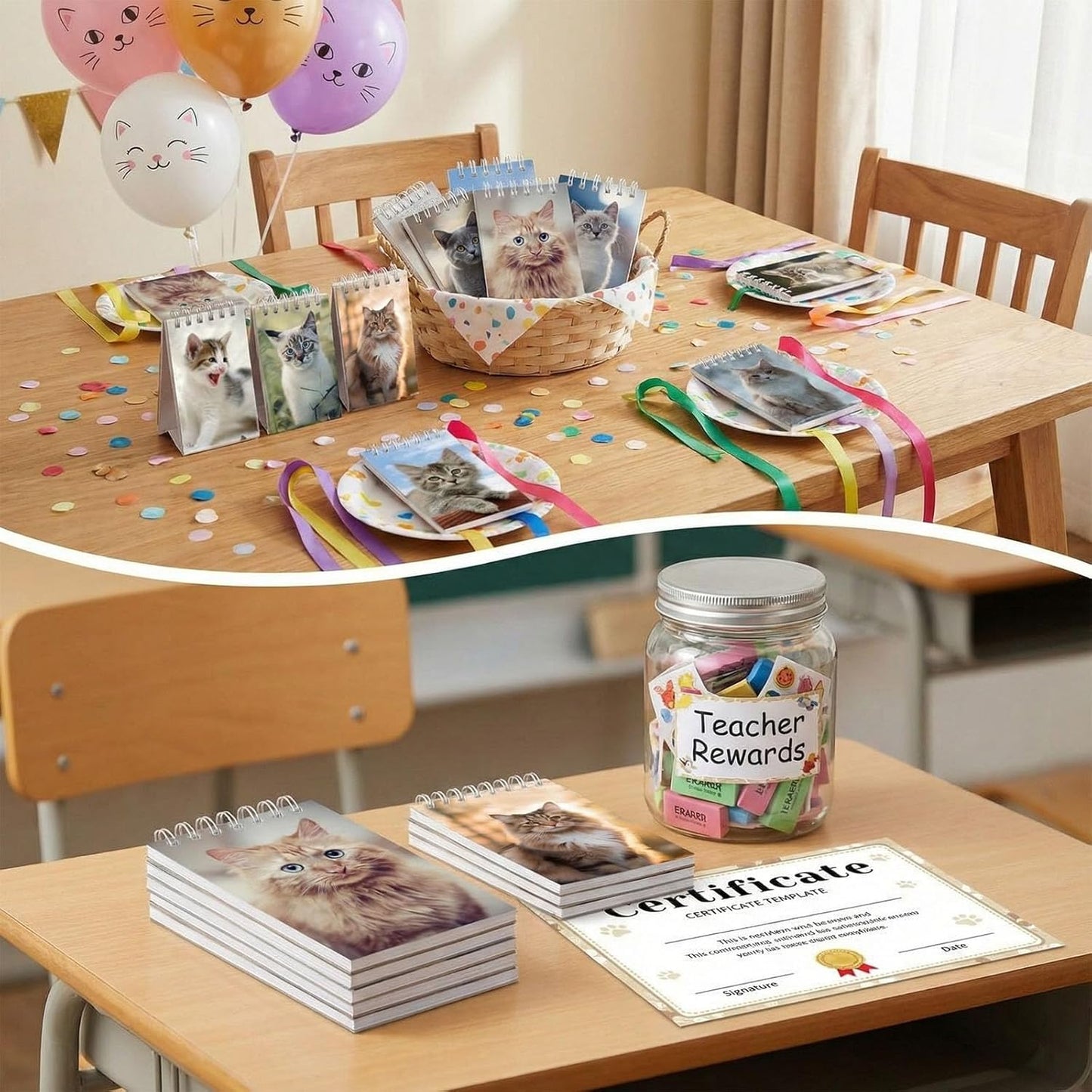Teling 24 Pcs Cute Cat Party Favors Cat Mini Notepads Spiral Pocket Notebook Small Kitten Notepads for Party Decoration Rewards Office Travel Supplies, 2.4 x 3.9 Inches