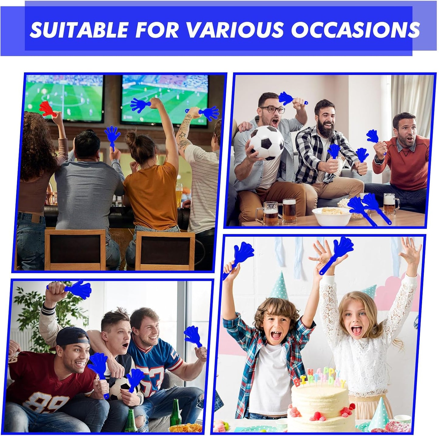 8 Pcs Hand Clappers Noisemakers 7.5 Inch Clappers Noisemakers Plastic Hand Clappers for Birthdays Game Football Sporting Events Cheers Supplies Dance Basketball Football Noisemakers(Blue)