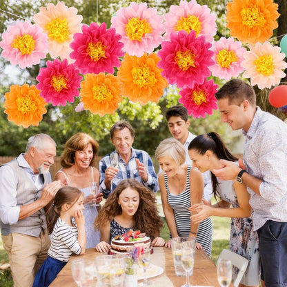 BestoFun 14 PCS Orange & Hot Pink Tissue Paper Flowers – Vibrant Party Decorations for Birthday, Baby Shower, Wedding, Fiesta, and Holiday Events