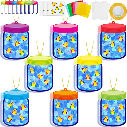 QOUBAI 32 Sets Stars Suncatchers Craft Back to School DIY Stained Glass Window Patriotic 4th of July Paper Craft Home School Classroom Decor Kid Birthday Gift Creative Art Activity Game - Colors B