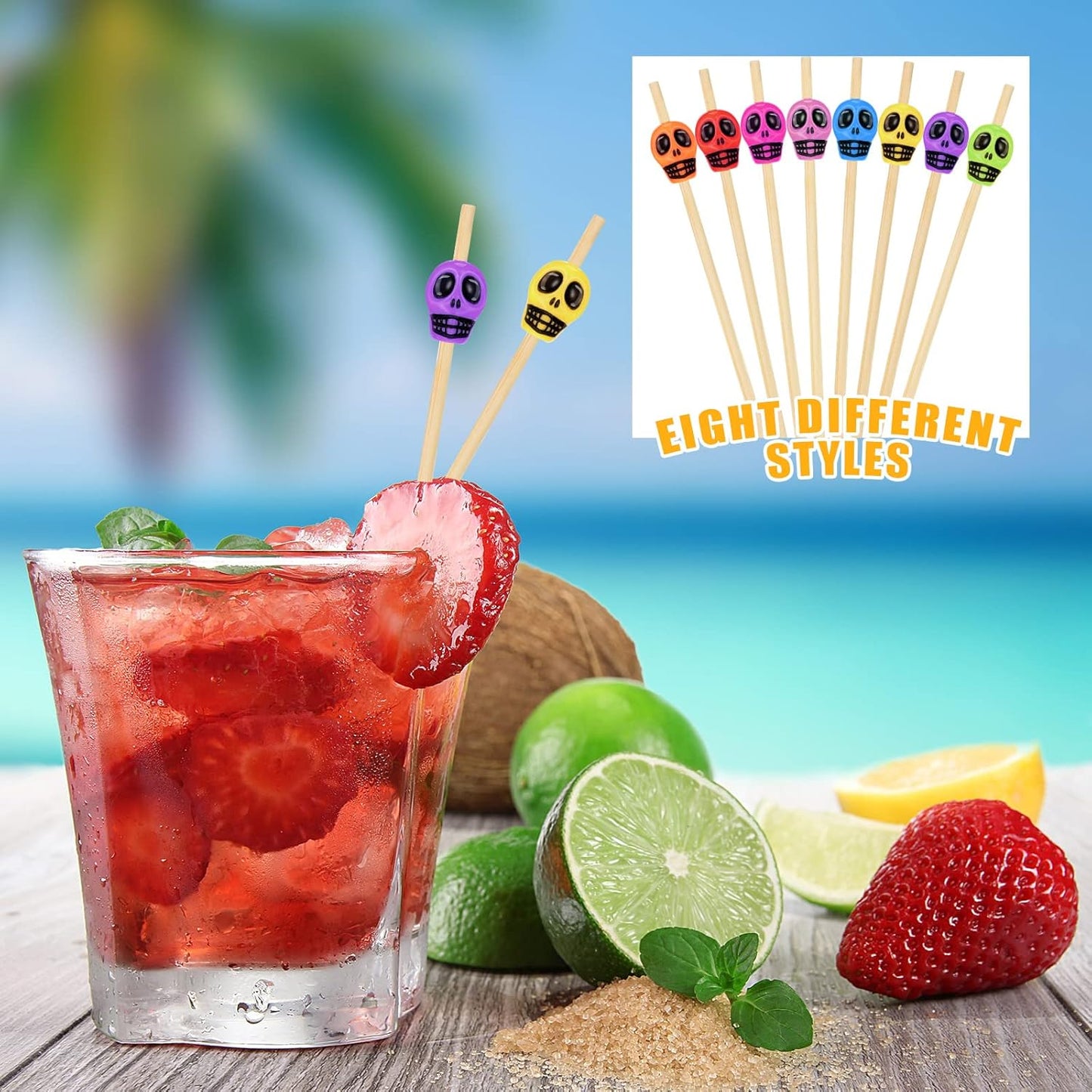 800 Pcs Skull Picks Skull Toothpicks Cocktail Picks for Drinks 4.7 Inch Skewers Sticks Fancy Sandwich Appetizer Bamboo Skewers for Wedding Birthday Party Decorations