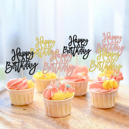 24 PCS Happy Birthday Cupcake Toppers Glitter Picks for Celebrating Anniversary Theme Party Cake Decorations Supplies Gold