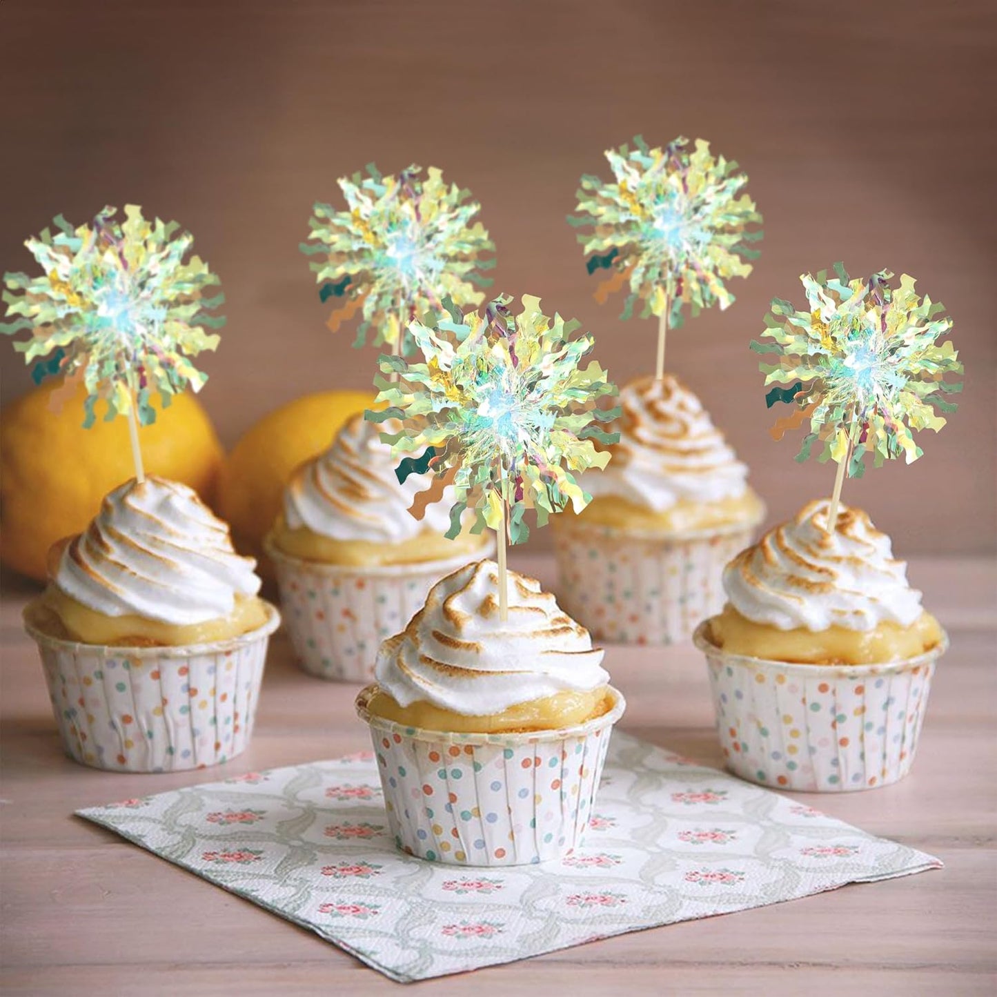 Ephlyn 30Pcs Foil Firework Cupcake Toppers Sparkle Tinsel Cupcake Picks Drink Stirrers Cocktail Food Fruit Toothpicks for Baby Shower Graduation Party Supplies White