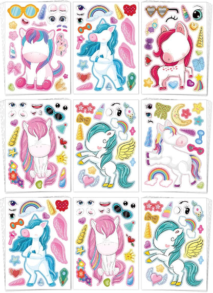 Aowplc 36 Pcs Make-A-Face Sticker Sheets Kids Party Favors Mix and Match Stickers with Dinosaurs, Mermaids, Unicorns, Horses, Farm & Sea Animals for Parties, Birthdays, Classroom Activities & Crafts