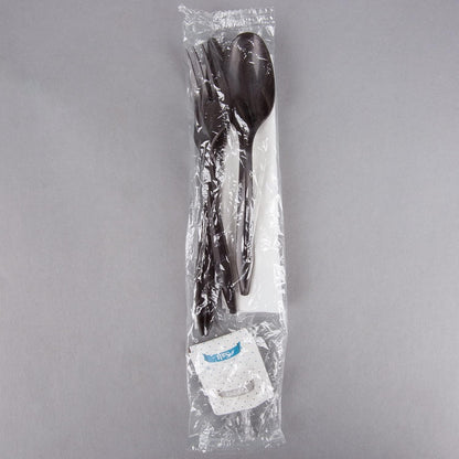 KitchenDine 100 Pack Medium Weight Wrapped white Plastic Cutlery Pack with Napkin and Salt/Pepper Packets (White)
