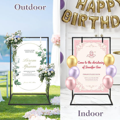 AZEAM Wedding Welcome Sign Stand with 4 Leather Straps for Hanging, 50"x30"x20" Metal Black Wedding Easel Stand for Welcome Sign, Seating Chart Holder for Outside Baby Shower Party Restaurant Poster