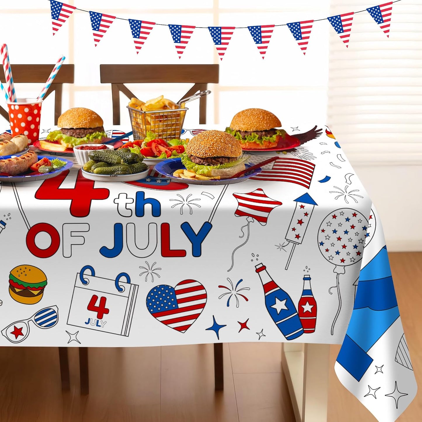 Childom 1 Pack Fourth of July Coloring Tablecloth for Kids,4th of July Crafts for Kids 30"x72" Giant Coloring Poster Table Cloth,Large Paper Poster Crafts Party Activities,4th of July Paper Tablecloth