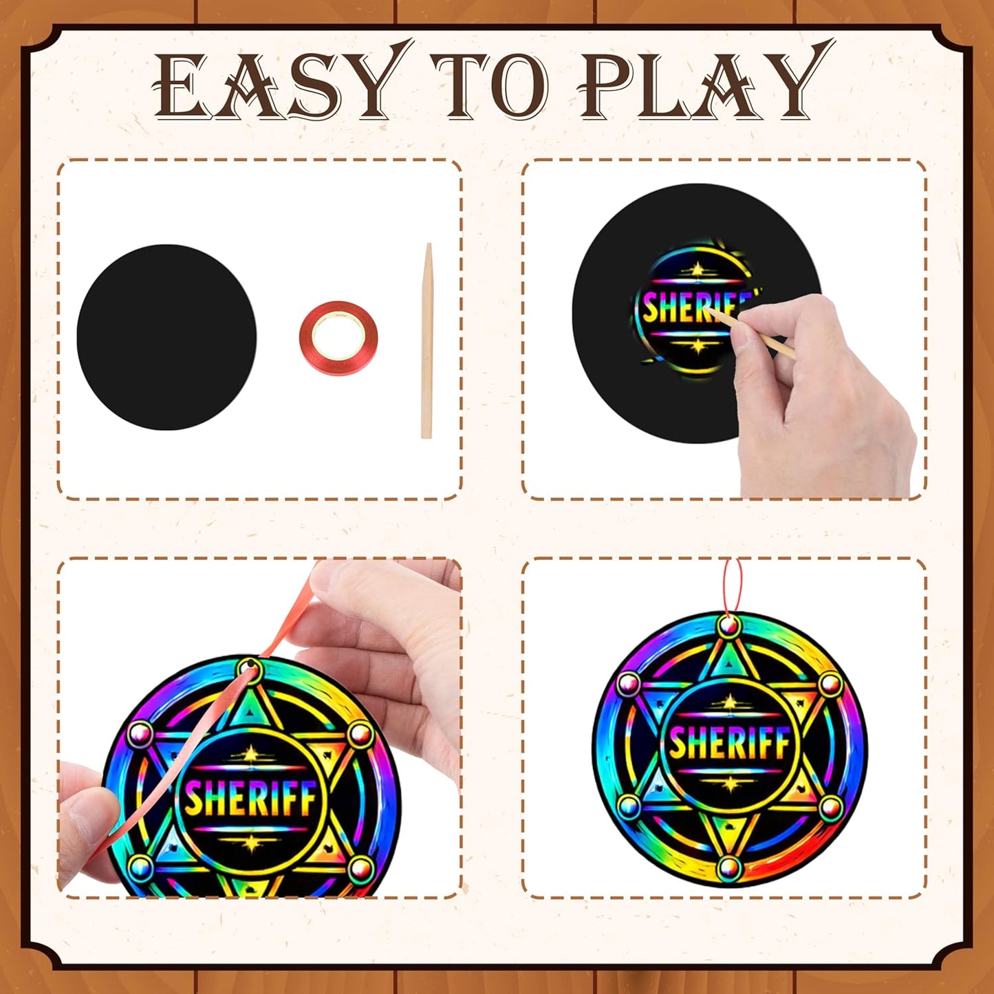 90shine 90 Pcs Western Cowboy Scratch Craft - DIY Rainbow Paper Cards Art Kit with Wooden Stylus for Rodeo Classroom Birthday Party Favors