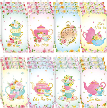 Faccito 24 Pcs Mini Tea Notebook Floral Tea Mini Notepad Party Favors Teapot Party Small Spiral Pocket Notebooks Floral Teapot Time Notepad Memo Spiral Notebooks for Birthday Classroom Reward Supplies