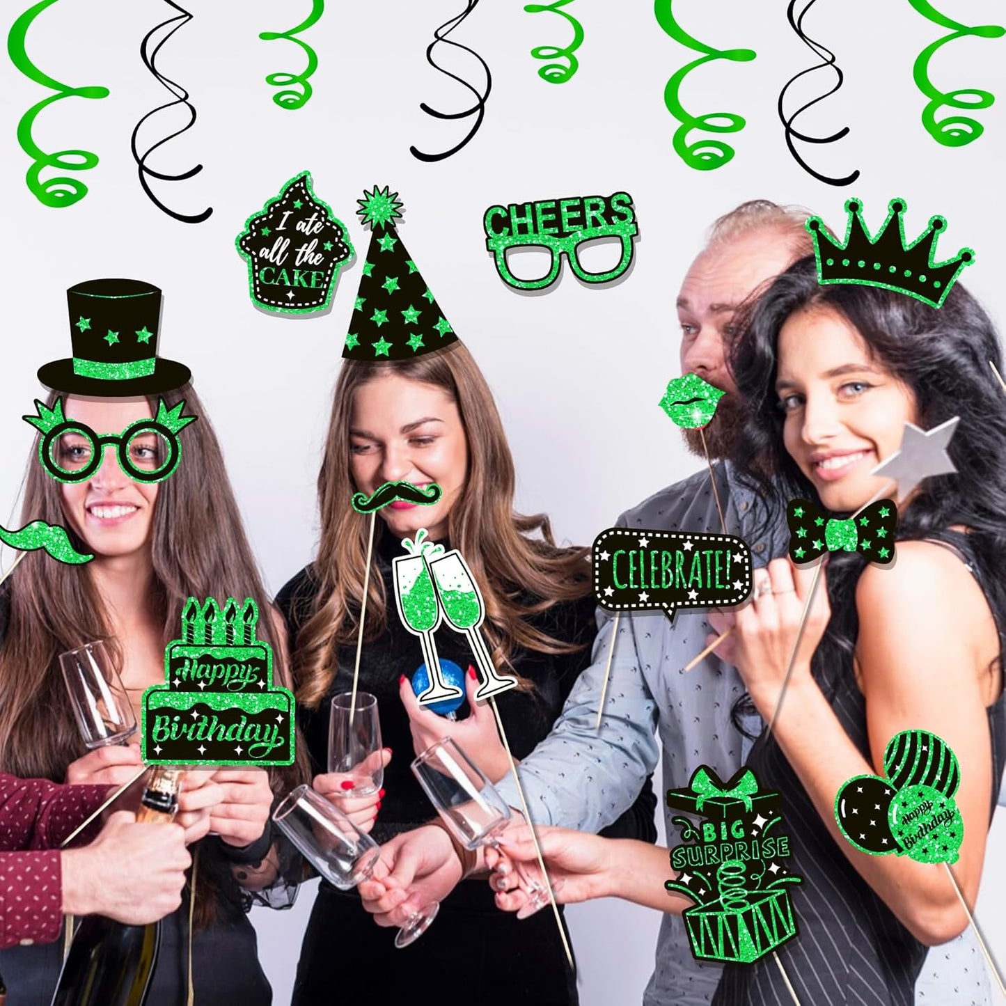 36 PCS Birthday Photo Booth Props Party Supplies Holiday Picture Decorations Photo Booth Props for Birthday Party Favors Pose Sign Kit Fun for Party (Purple and Black)