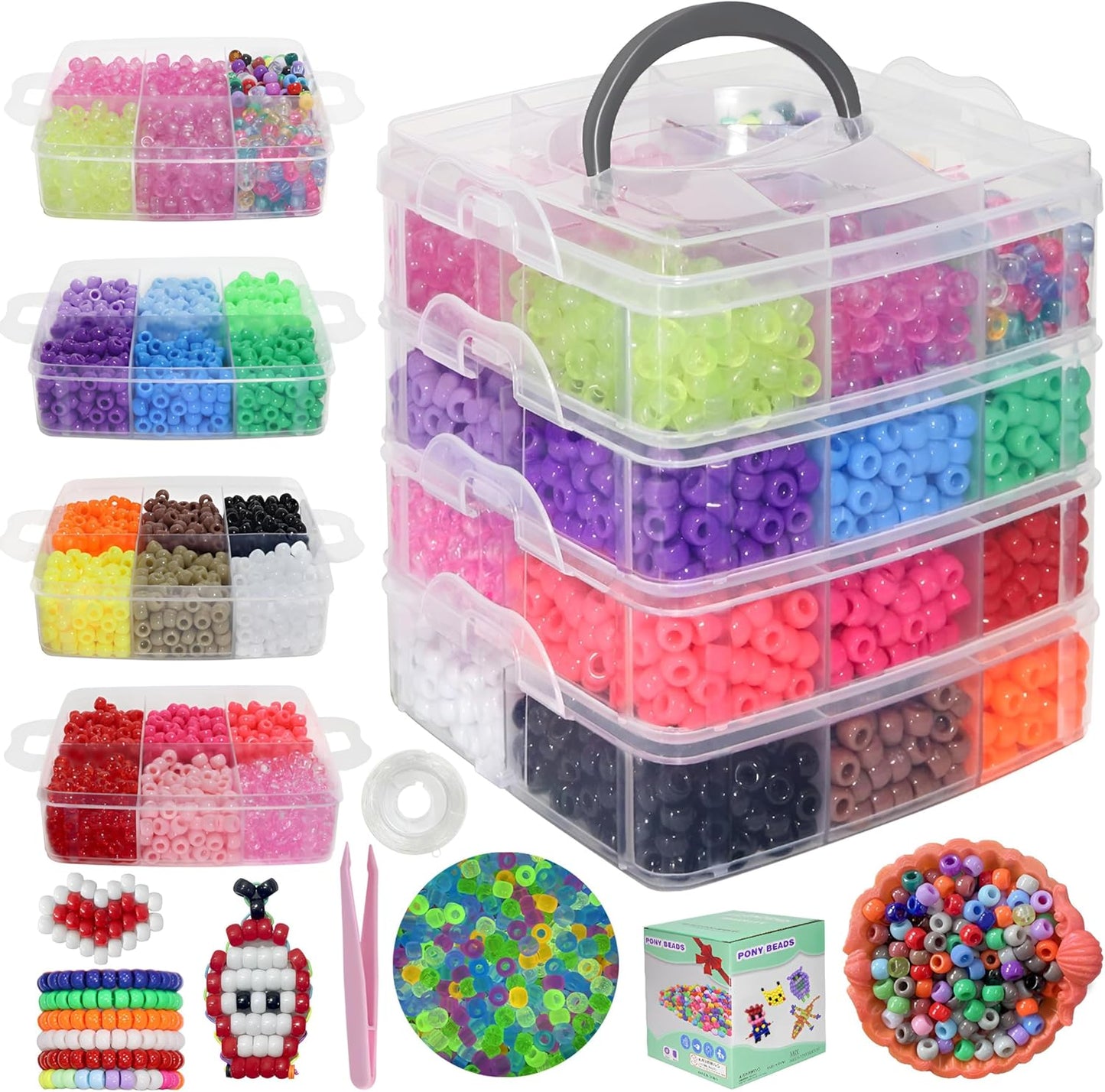 2400Pcs Glow in The Dark Pony Beads Bulk,20 Colors Rainbow Kandi Bead for Hair Braiding Friendship Bracelet Making Kandi Jewelry Key Chains DIY Crafts Chirstmas Gifts (2400PCS(20Color))