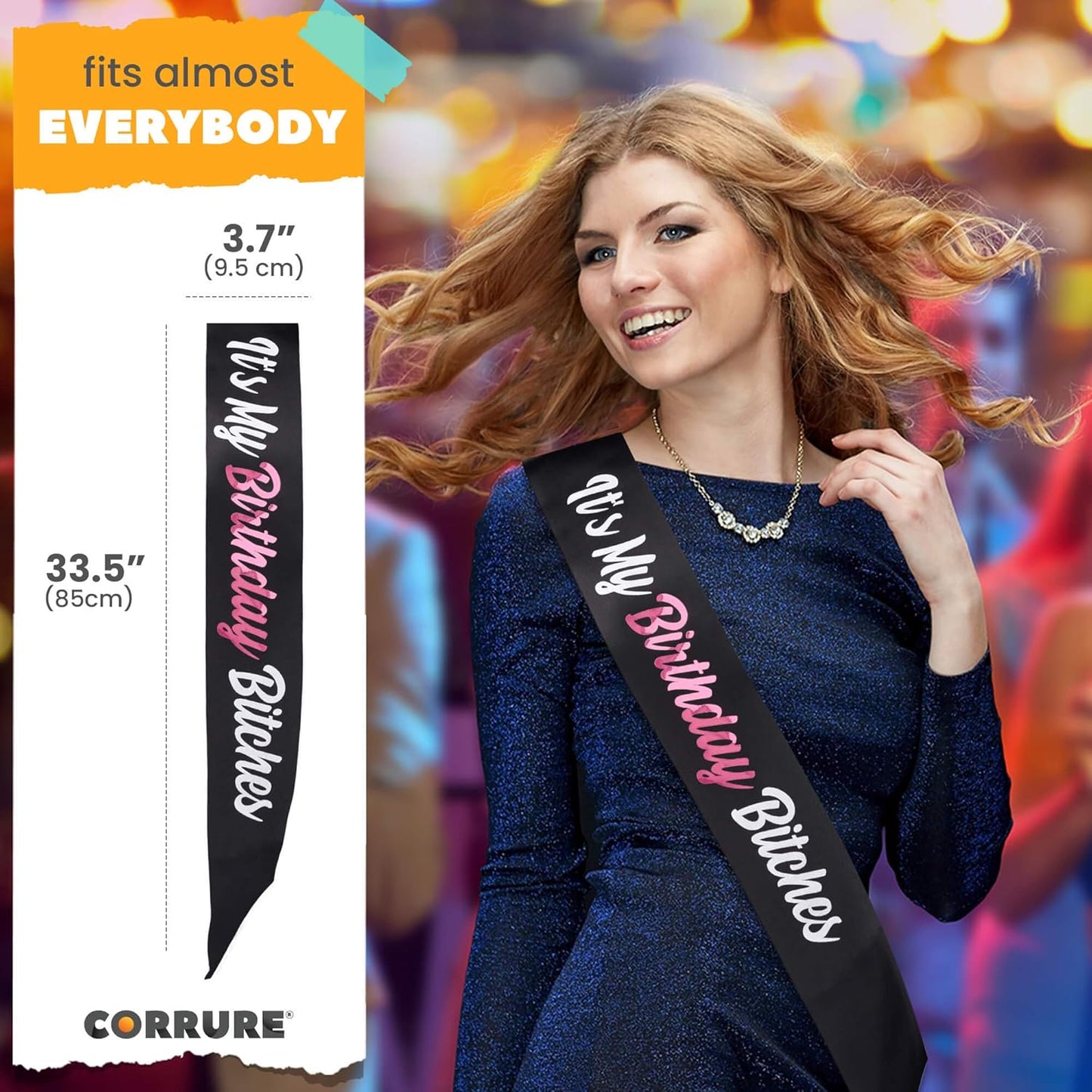 CORRURE 'It's My Birthday Bitches' Birthday Sash with Pink Foil - Soft Black Satin Sash for Women and Men - Happy Birthday Sash for Girls, Sweet 16, 18th 21st 25th 30th 40th 50th or Any Other Bday