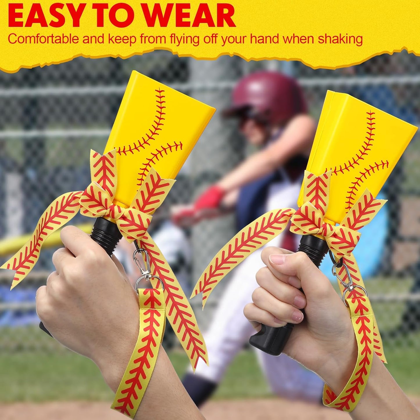 Relaxweex 2 Pack Cow Bells with Handle & Wrist Strap Ribbon Bows Loud Cowbell Noise Makers for Sporting Events, Games, Cheer, Graduations, Team(Baseball)