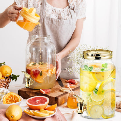Havawish 2 Pcs 1 Gallon Plastic Beverage Dispenser with Spigot Clear Summer Kitchen Fridge Drink Dispenser for Parties Lemonade Juice Tea Beer Cold Water (Red,Cylinder)