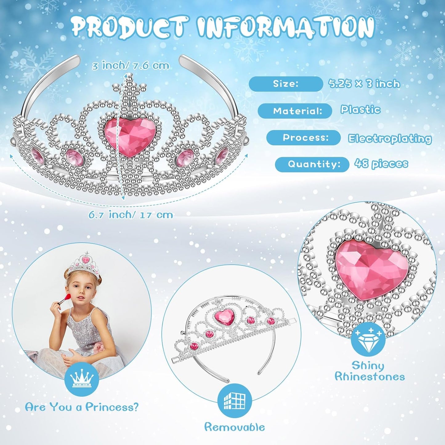 48 Pcs Tiara Crown Set Princess Dress up Costume Party Favor Girls Plastic Crown Birthday Supplies Cosplay Accessory