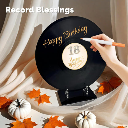 REEGII Vinyl Record Style Birthday Guest Book for Birthday Decorations - Large 11.6"x11.6" Sign-In Poster with 12 Pens | Unique Keepsake Gift for Birthday Party Decor (Happy Birthday, Golden, 11.6"L x 11.6"W)