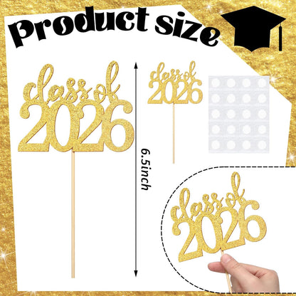 Amyhill 24 Pcs 2026 Graduation Decorations Class of 2026 Graduation Centerpiece Sticks Glitter Double Sided for Table Grad Party Decorations for Vase Table Toppers Supplies(Black)