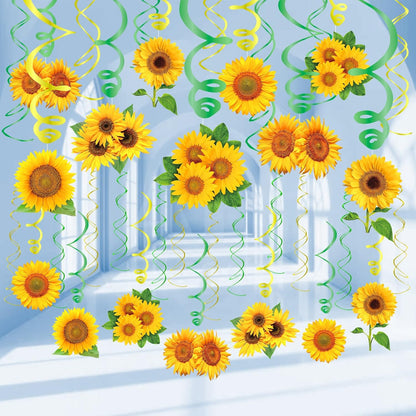 KALEFO 30PCS Spring Summer Hanging Decorations Set Sun Flowers Autumn Daisy Fairy Birthday Party Decor Mothers Day Easter Daisies Ceiling Home Decor Swirls Classroom Baby Shower