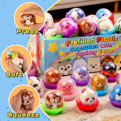 KissFree 20 PACK Slow Rising Squeeze Toys, 2 Inch Plastic Capsules Filled with Animal Squishies, Party Favors for Kids 4-8 8-12, Goodie Bags Stuffers, Birthday Gifts, Classroom Prizes