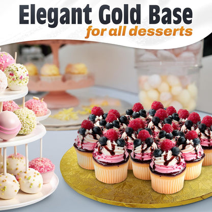 12 Inch Cake Drum, Black Cake Board for Picture-Ready Celebration Cakes, 1/2 Inch Thick Round Cardboard Base with Grease & Moisture Resistant Surface and Decorative Pattern for Parties and Weddings