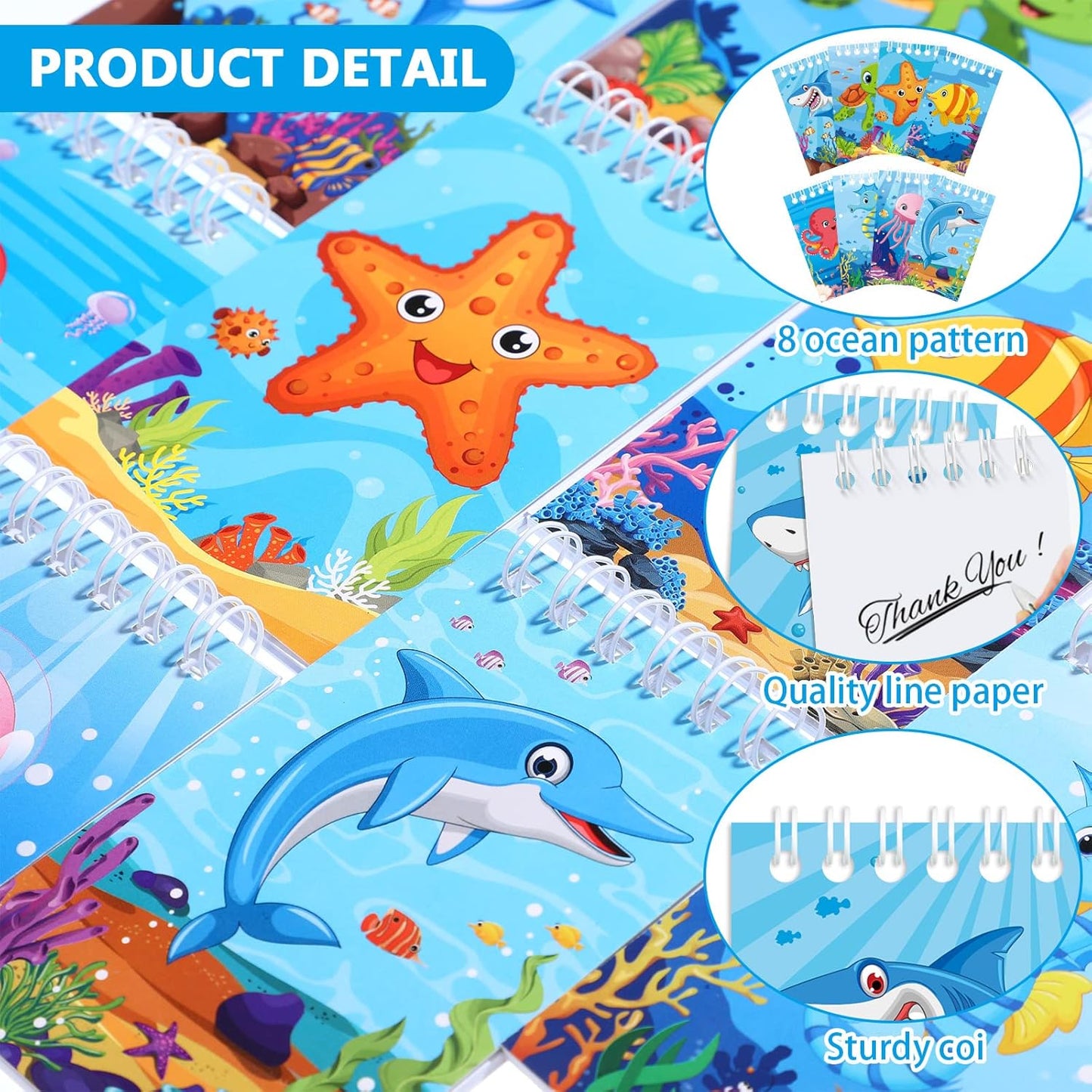 Dianelhall 24 Pcs Under The Sea Party Favors Mini Ocean Animal Notepads Notebooks Gifts Small Journals for End of Year Graduation Kindergarten Preschool Gifts Ocean Sea Birthday Party Supplies