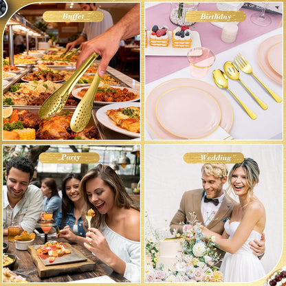 10PCS 18/8 Stainless Steel Serving Utensils Set for Parties, Kitchen Serving Tools-Include Serving Spoons, Slotted Spoons, Serving Forks Tongs Soup Ladle, Cake Pie Server for Buffet, Wedding
