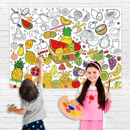 43.3x31.5 Summer Coloring Poster with Picture, Giant Cute Painting Poster, Large Coloring Tablecloth for Classroom Home Birthday Party Supplies Favor
