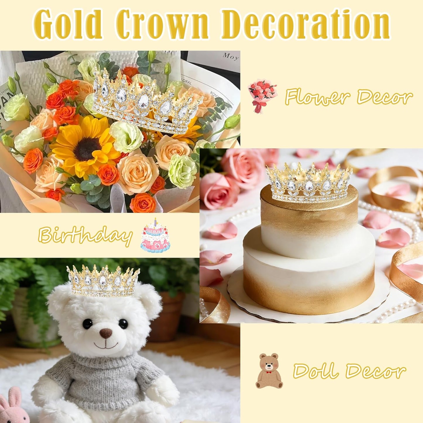 Crown Cake Topper, Balls Happy Birthday Cake Topper Pink Crown Birthday Candles Gold Butterflies, Corona Para Pastel, Cake Decorations for Birthday Wedding (Gold, Pink)