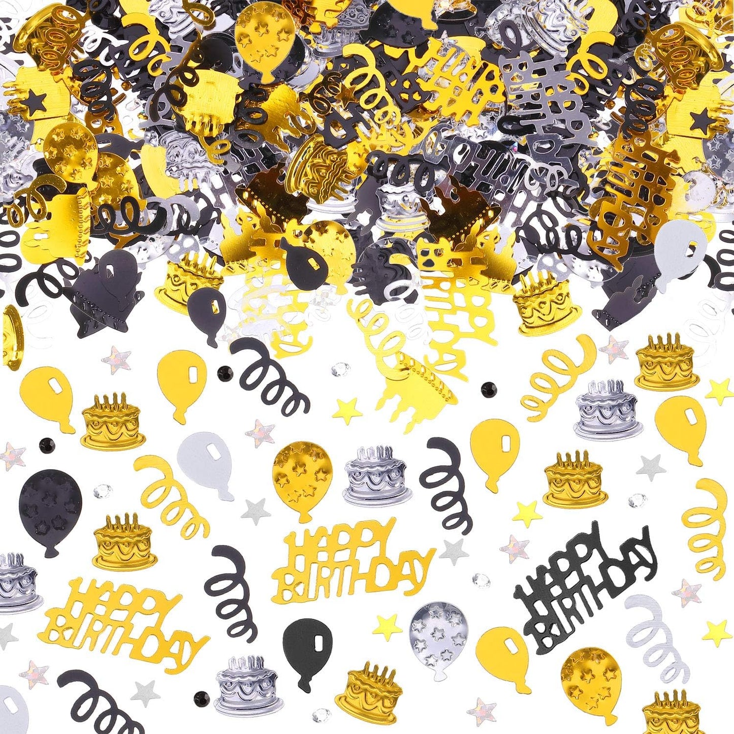 WILLBOND 3000 Pieces Happy Birthday Confetti Birthday Party Cake Confetti Metallic Foil Balloon Glitter Table Scatter Decorations for Carnival Baby Shower DIY Arts and Crafting