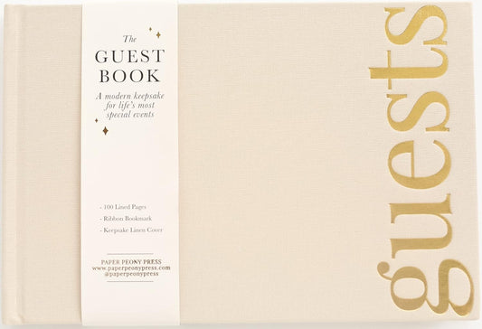 Guest Book: Beautiful Keepsake for Life’s Special Events - Sign In Book for Wedding Reception, Baby Shower, Funeral and Vacation Home - 100 Pages, Ribbon Bookmark and Gold Foil