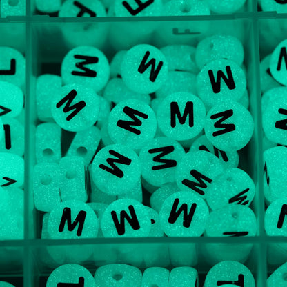 Melius 1450Pcs Acrylic Glow Letter Beads, Alphabetical Glowing in The Dark Beads in 28 Grid Box for Jewelry Making, DIY Bracelets, Necklaces, Key Chains (Glowing, 4x7mm)