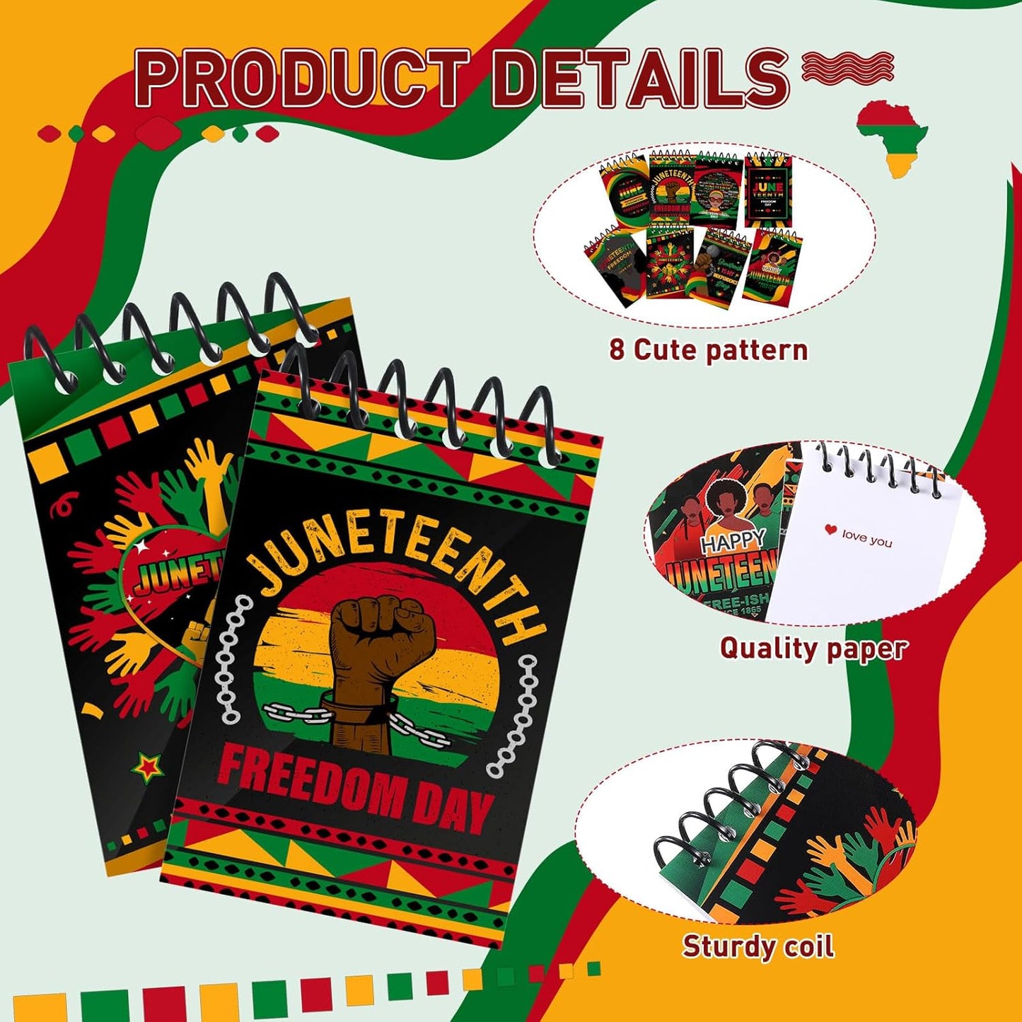 Containlol 24 Pieces Mini Juneteenth Notebooks, Black History Small Mini Memo Pad Notepads for Birthday Gift, Juneteenth Party Favor Supplies, 8 Patterns