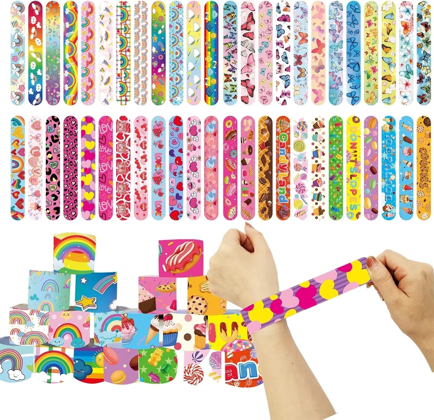 Slap Bracelets Party Favors 48Pcs Slap Bracelets Bulk Party Snap Bracelets Gifts for kids Butterflies,Space multi-themed School Classroom Prizes Exchange (B:Space,Trucks,Fire trucks,Roller skates)