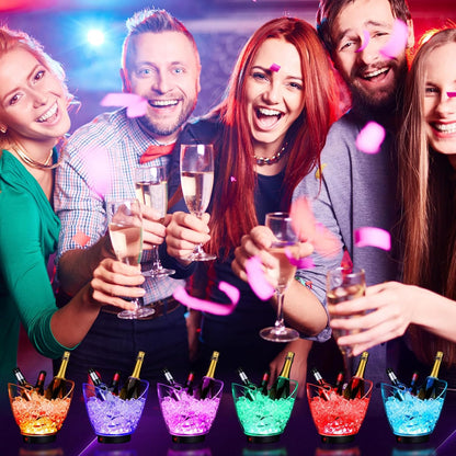 Umigy 4 Pcs LED Ice Buckets 2l Clear Plastic Beer Buckets with LED Light RGB Colors Changing Cooler Ice Container with Stand for Party Home Bar Ktv Clubs